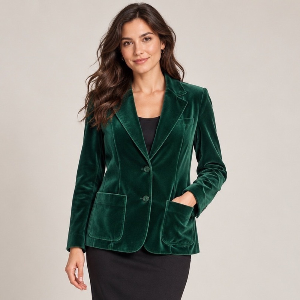 ACT III Blazer Women M Green Velvet Vintage ILGWU Union Made Dark Academia Luxe